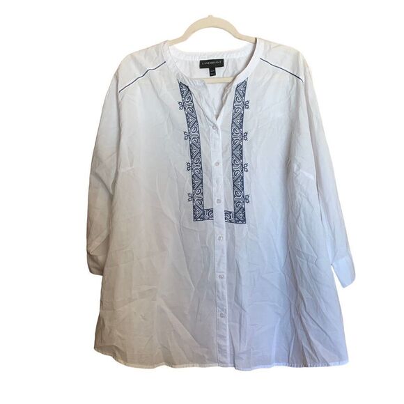 Lane Bryant Womens Plus Size 22 24 Multicolor Boho Print Trim Cotton Tunic Top - Picture 1 of 5